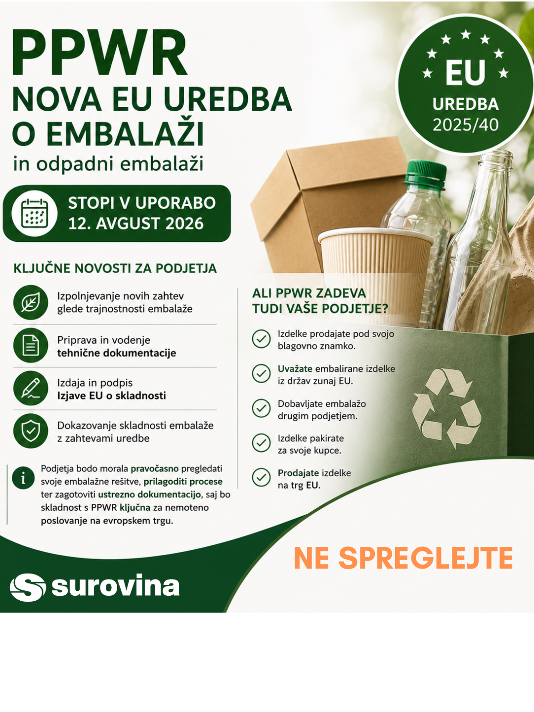 Nova evropska uredba o embalaži in odpadni embalaži (PPWR)